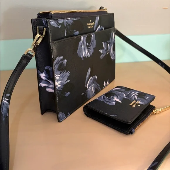 Kate Spade Black and Blue Floral Crossbody Bag and Wallet - Picture 8 of 8